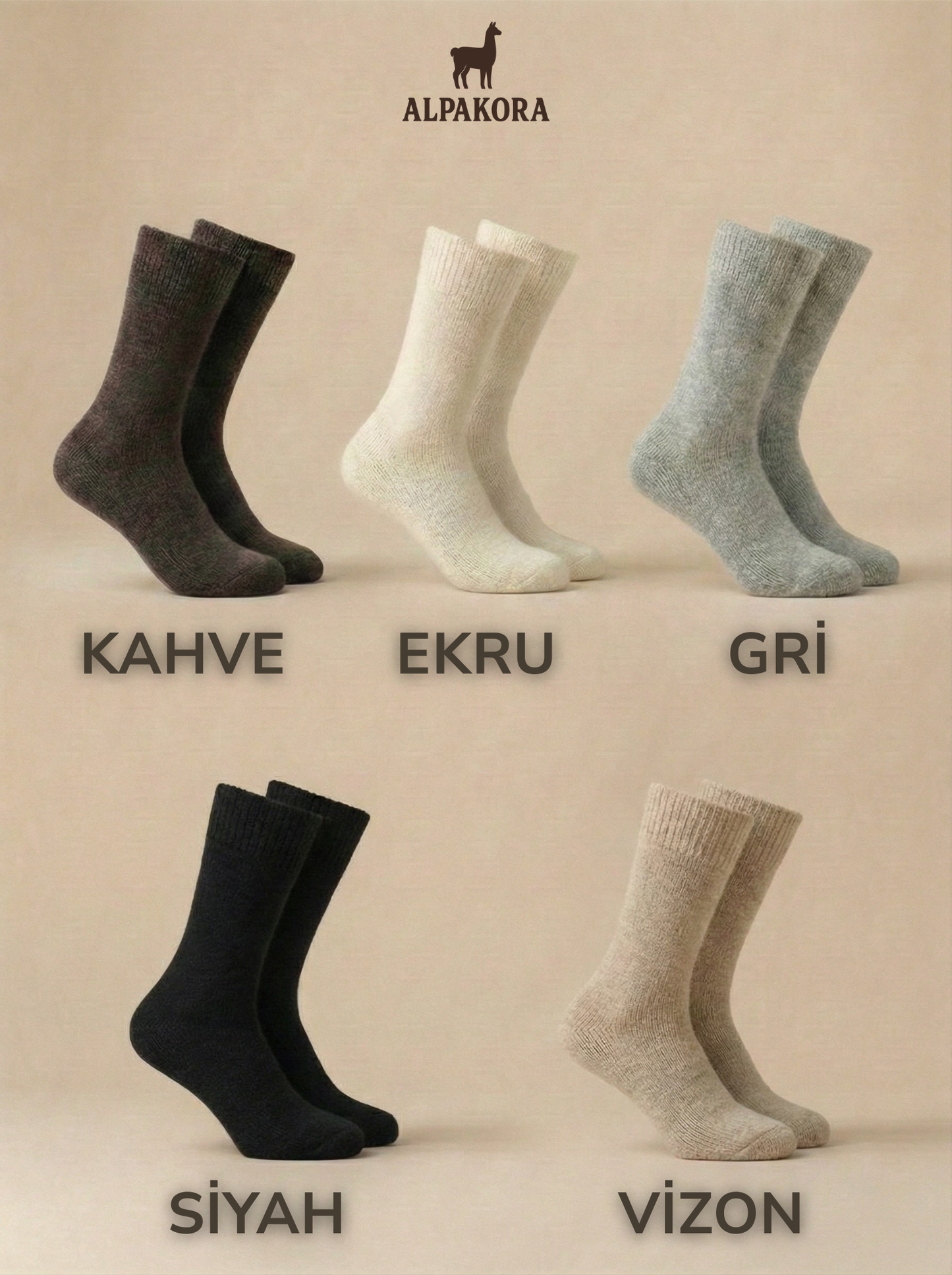 Doğal Alpaka Yünlü Kışlık Çorap