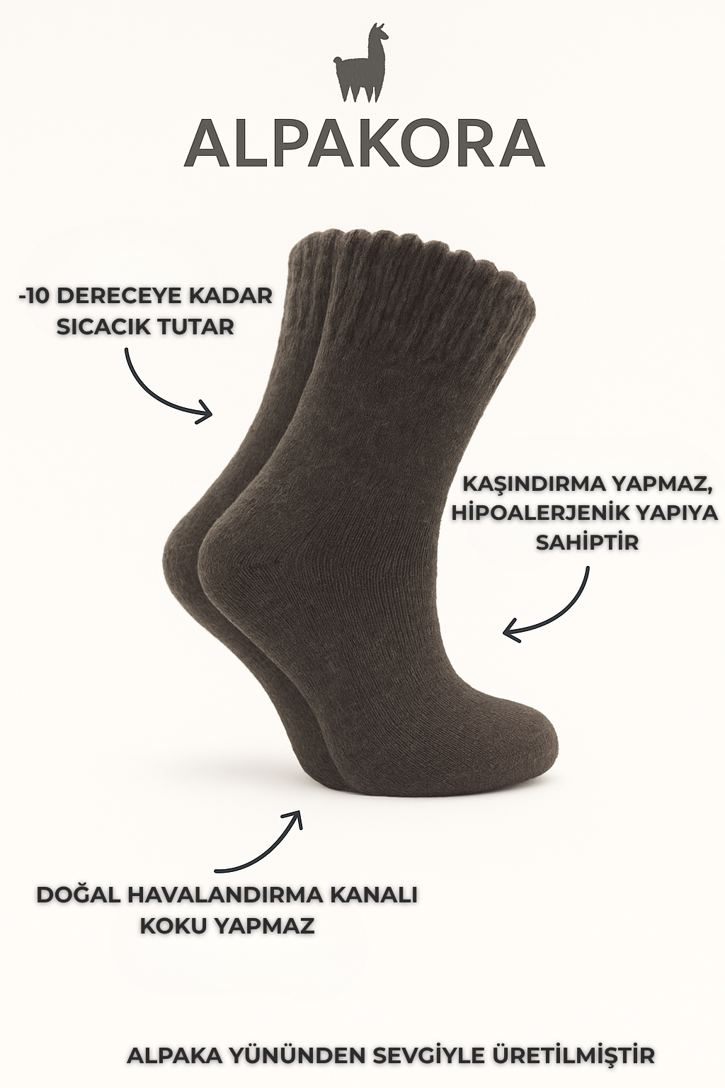 Doğal Alpaka Yünlü Kışlık Çorap