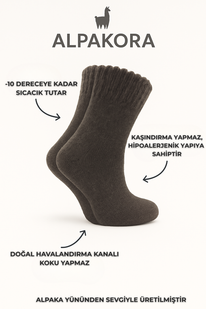 Doğal Alpaka Yünlü Kışlık Çorap